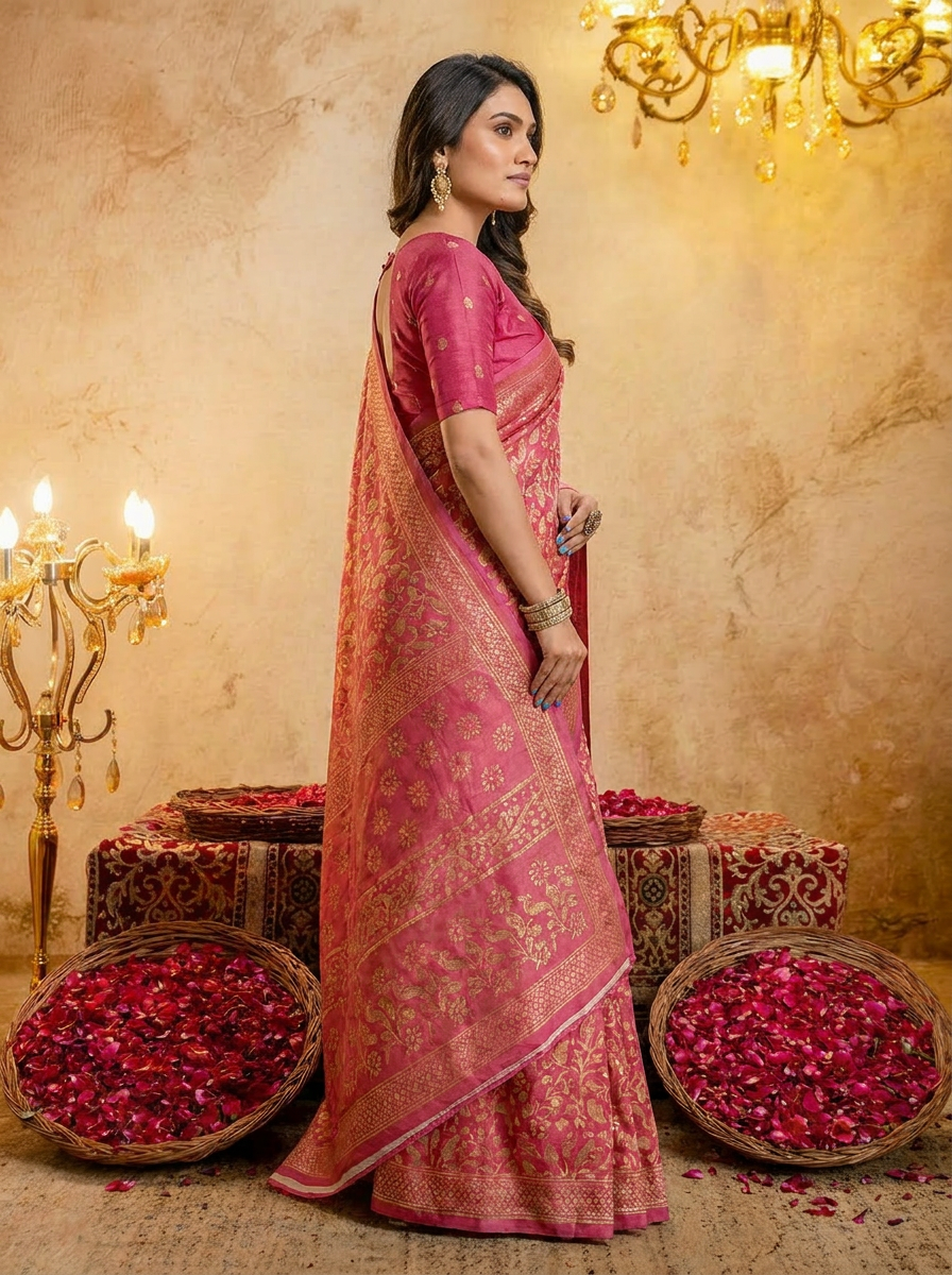 Sea Blue Cotten Saree with Golden Paisley Prints - 03 side (1)