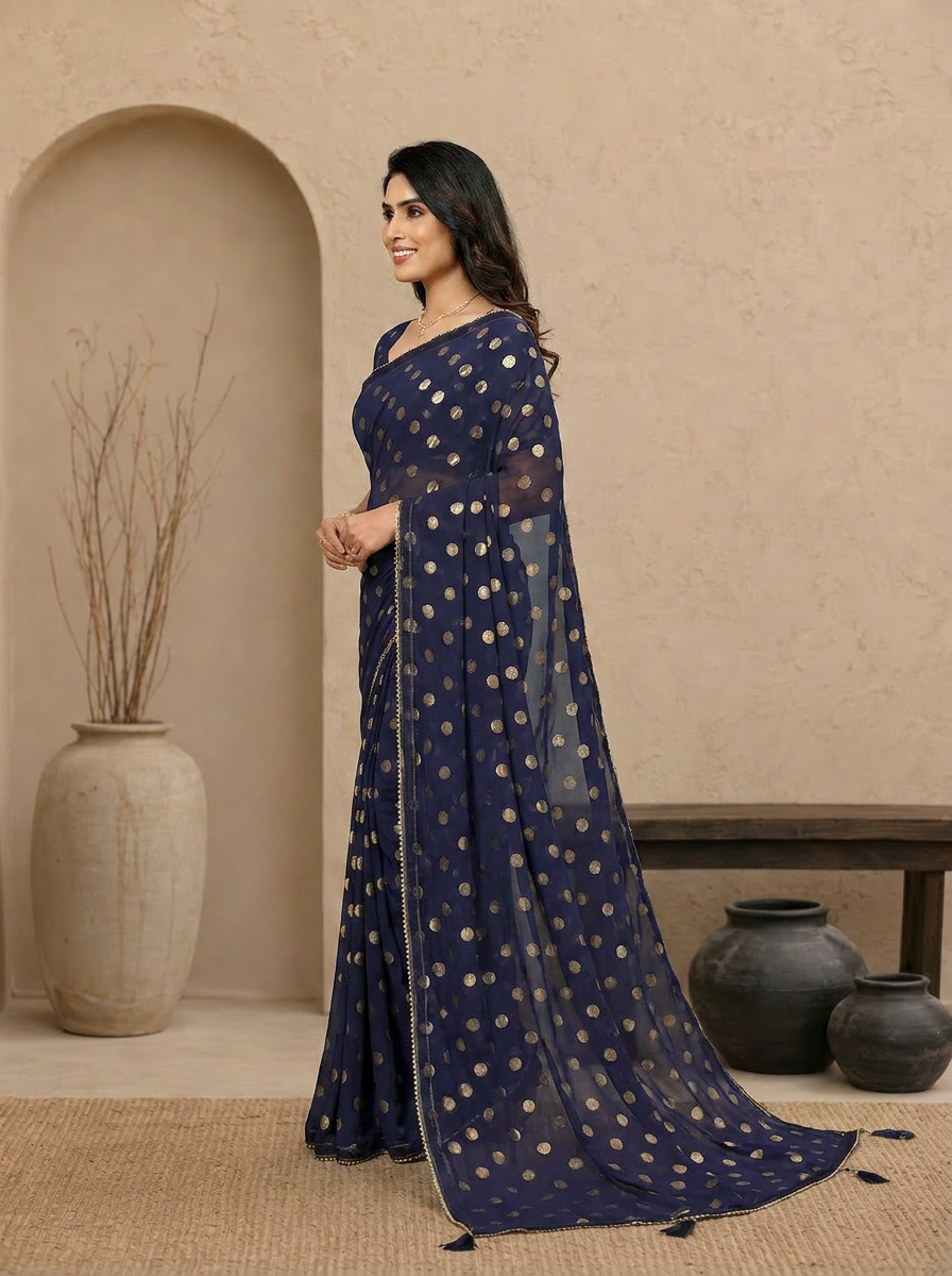 Swarna Polka Tassel Georgette Saree - 03 side (1)
