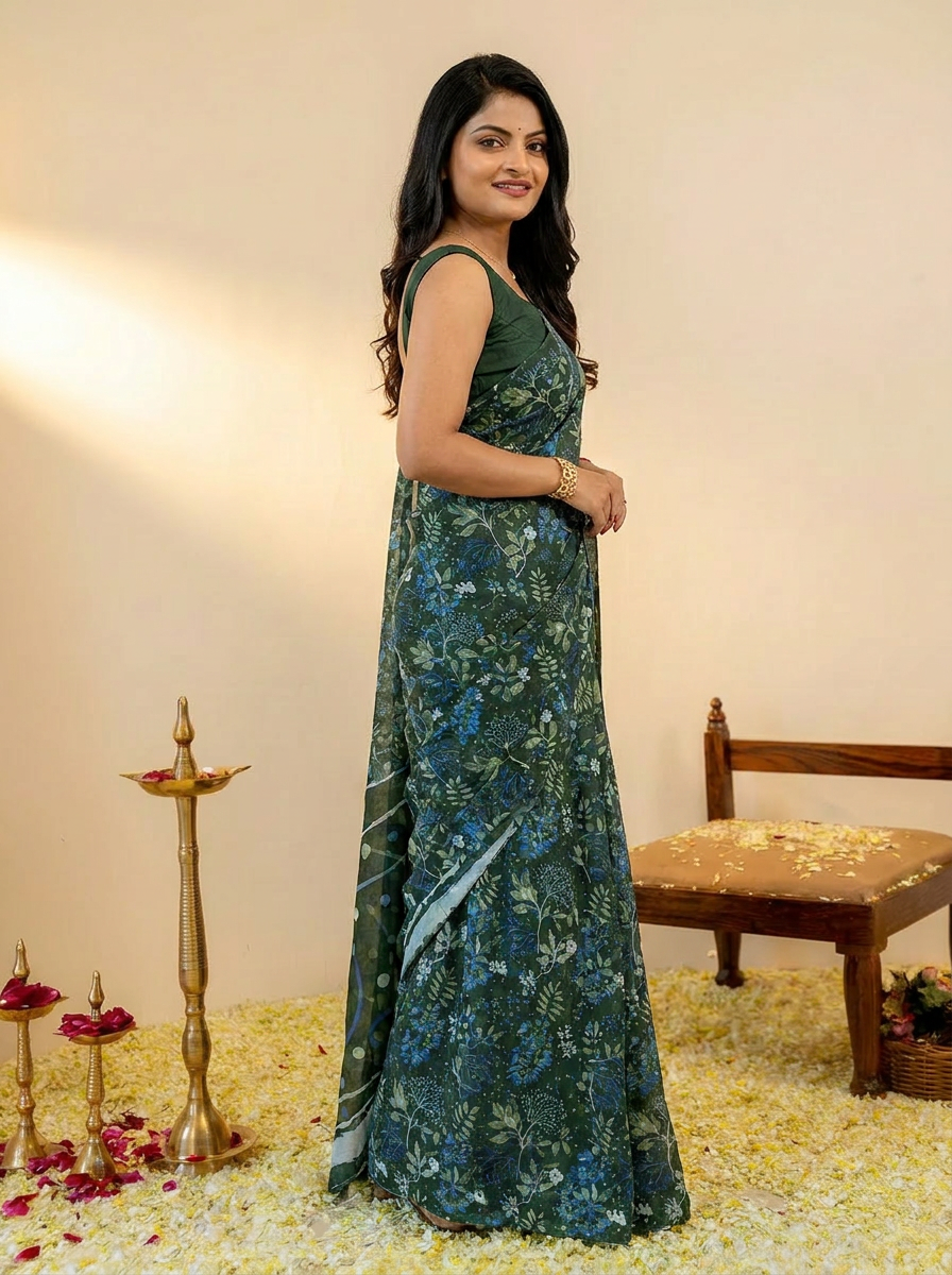 Black Floral Daily Wear Cotton Saree: Focuses on its suitability for everyday comfort and style.