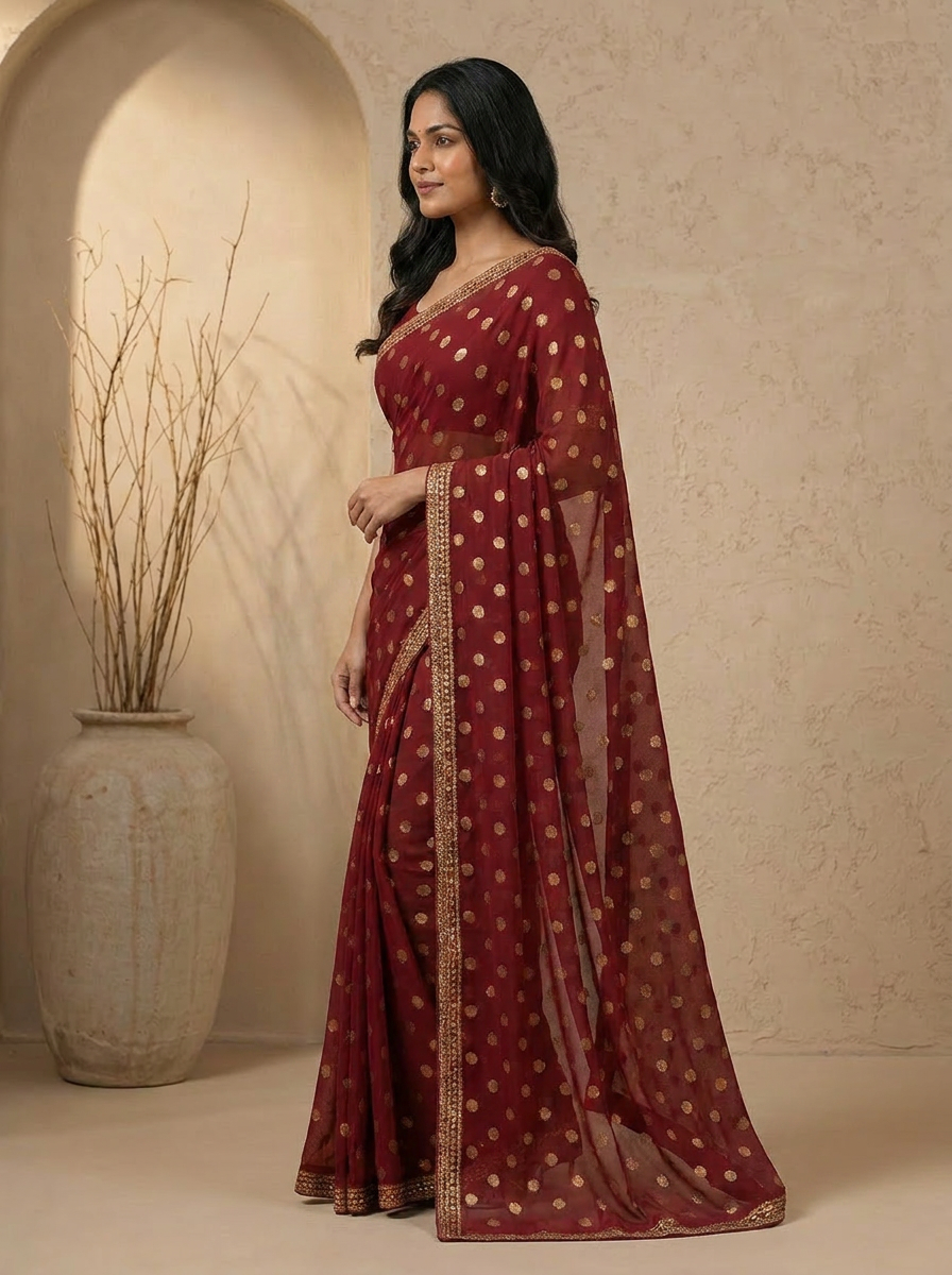 Swarna Polka Tassel Georgette Saree - 03 side (2)