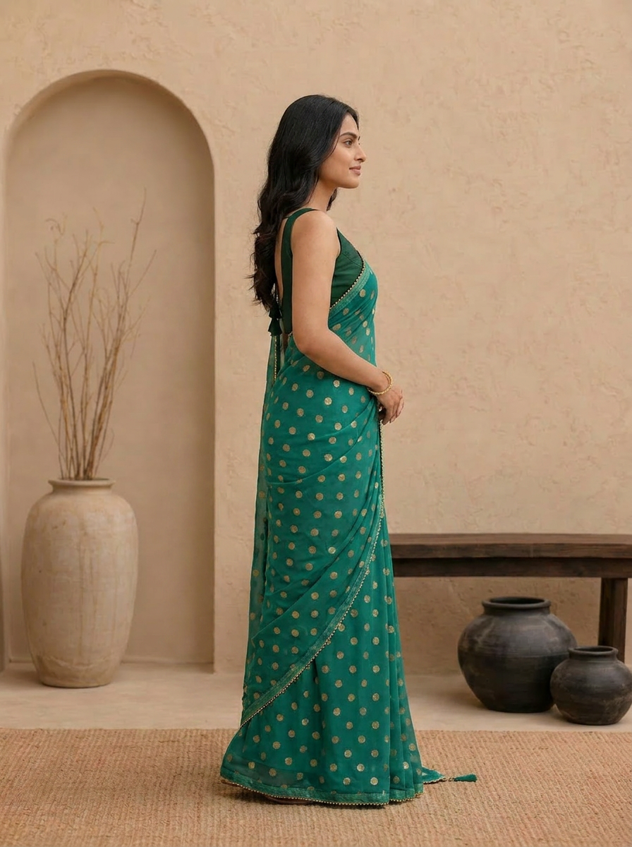 Swarna Polka Tassel Georgette Saree - 03 side (2)
