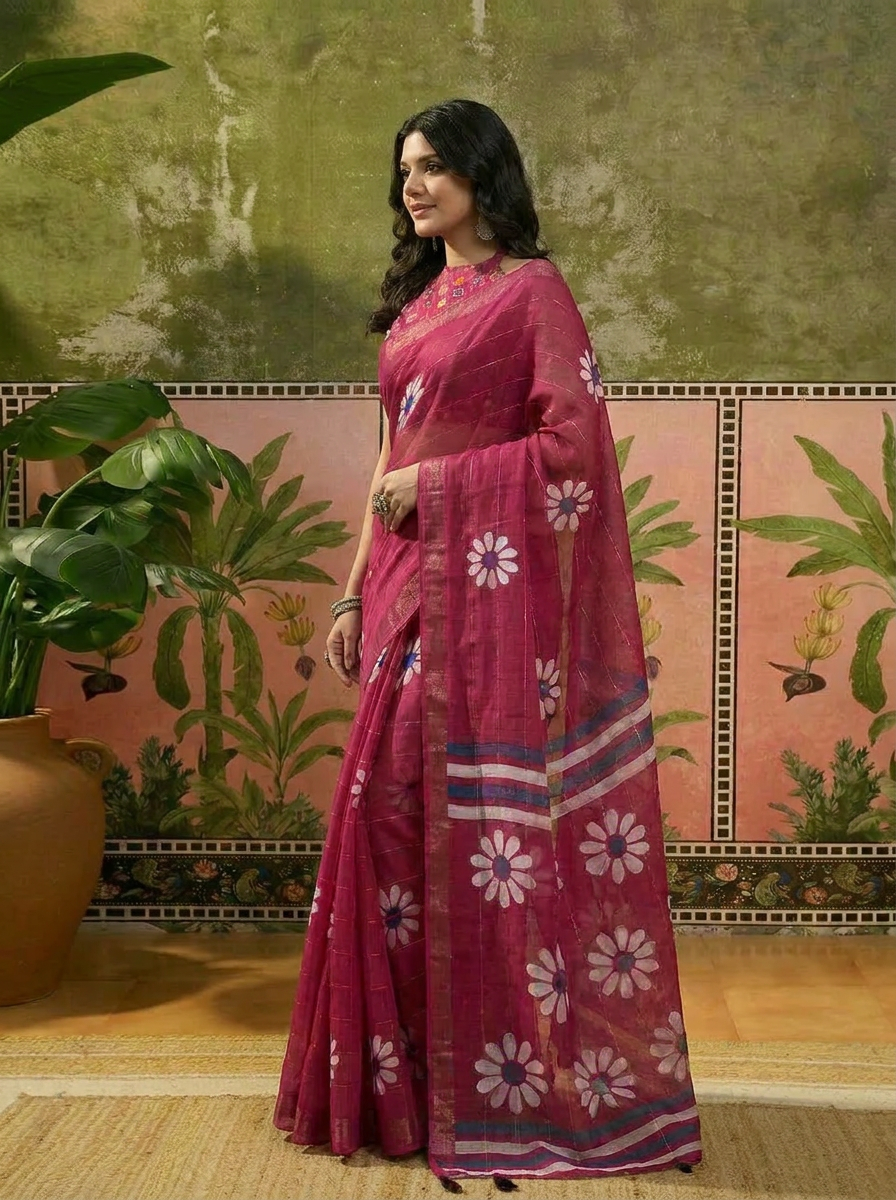 Aarohi Silk Blend Floral Saree with Woven Jari Work - 03 side (2)