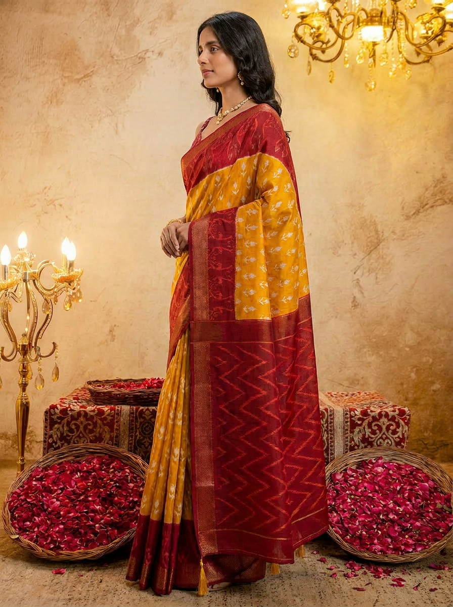 Rama green ikkat print cotton saree with blouse