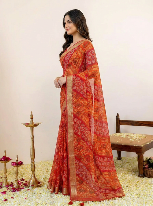 Bandhej Tassel Chiffon Saree