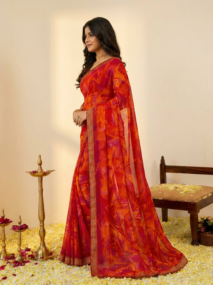 Aarohi Digital Print Chiffon Saree with Lace Border