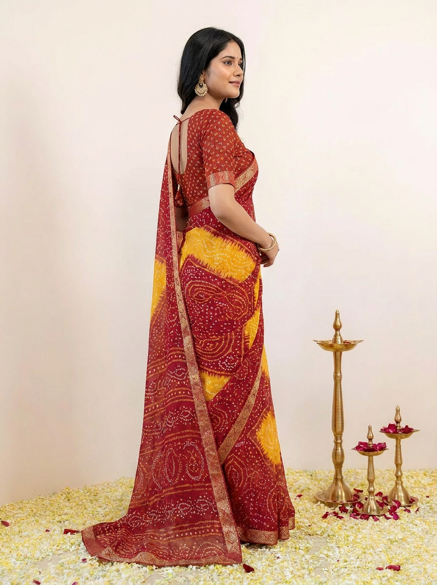 Rangriti Bandhani Chiffon Saree with Lace Border - 03 side (3)