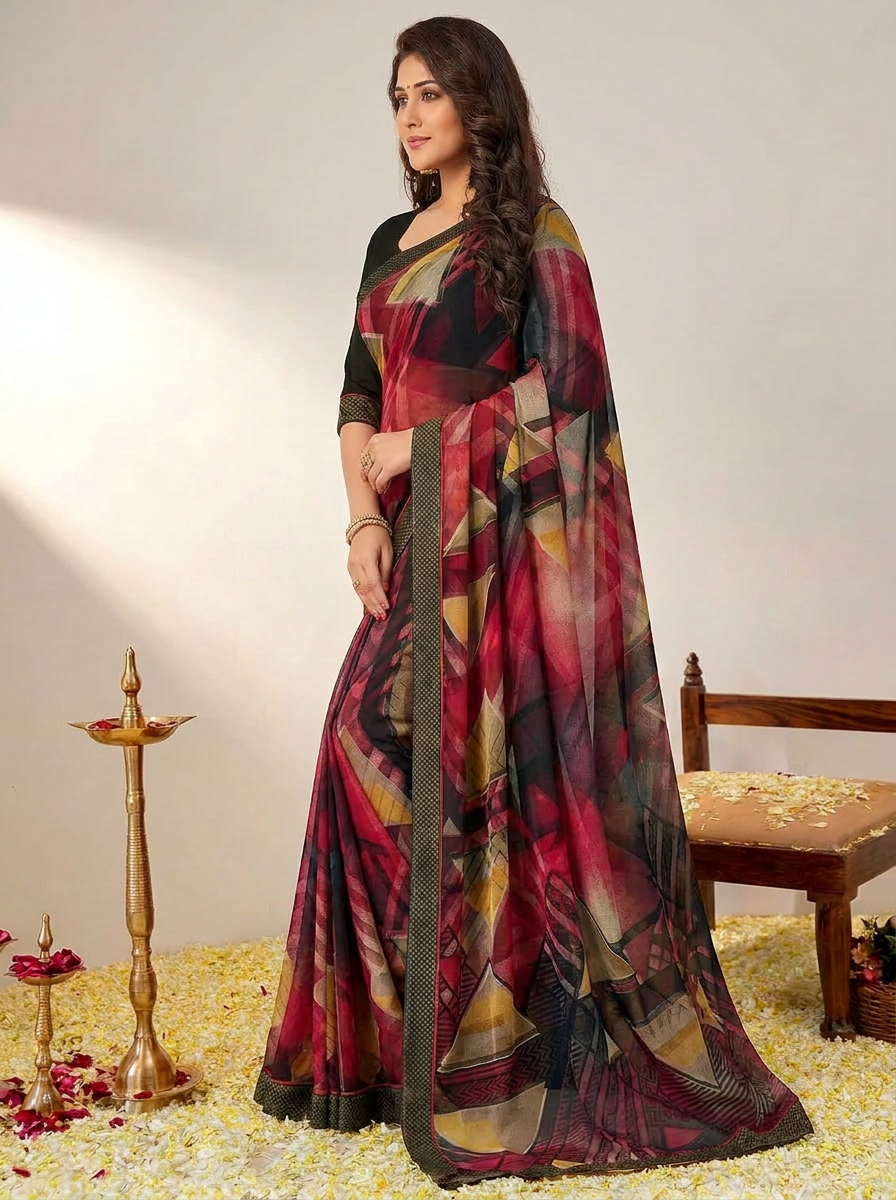 Aarohi Digital Print Chiffon Saree with Lace Border