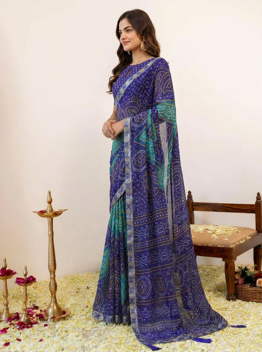Rangriti Bandhani Chiffon Saree with Lace Border - 03 side (4)