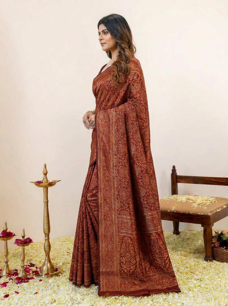Vibrant Rani Pink Banarasi Silk Saree with Elegant Zari Weaving - 03 side (4)