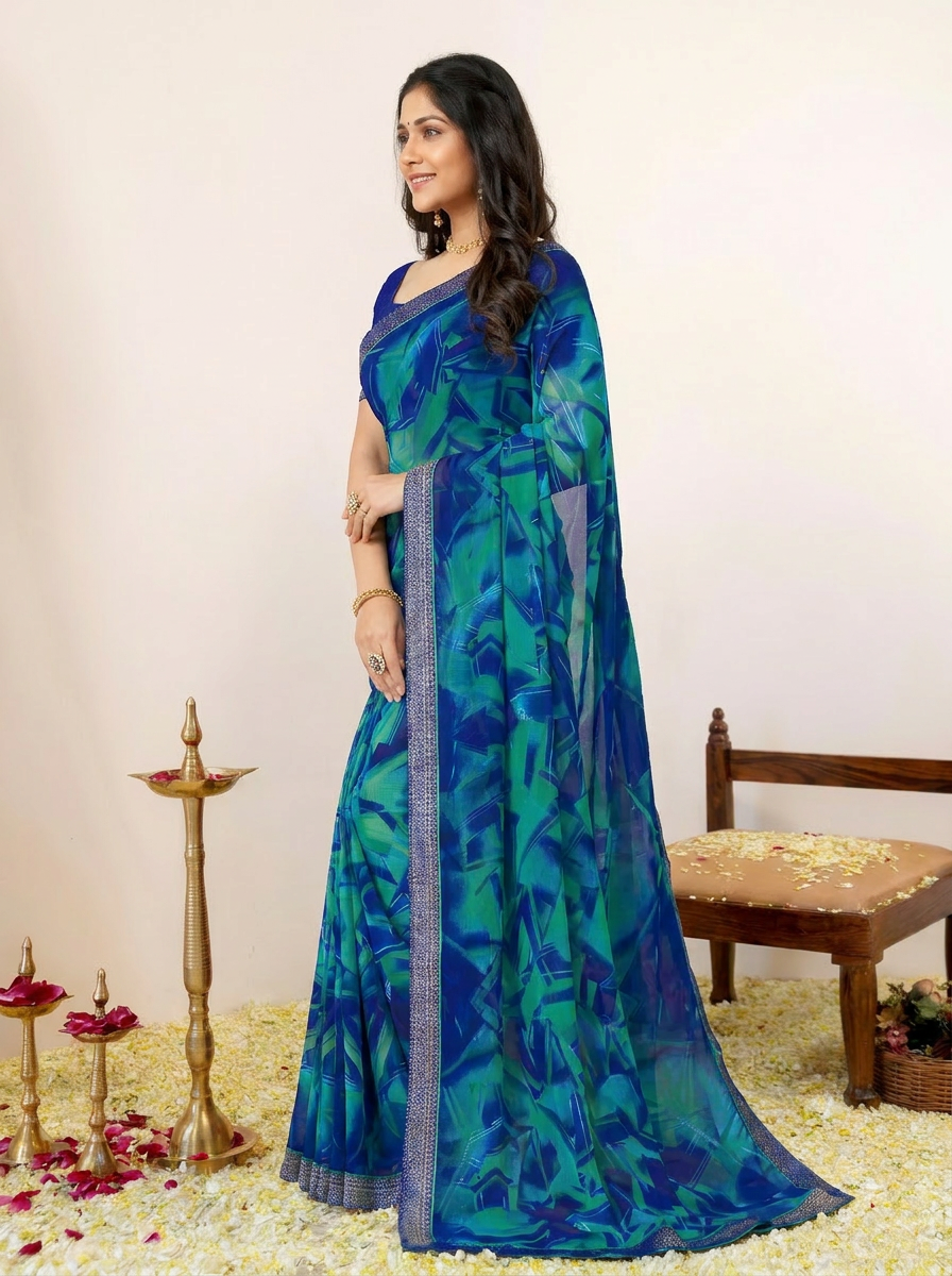 Aarohi Digital Print Chiffon Saree with Lace Border