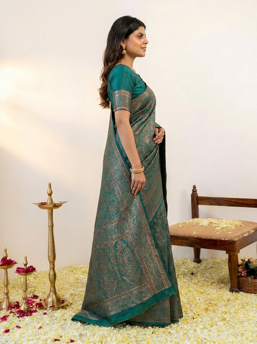 Vibrant Rani Pink Banarasi Silk Saree with Elegant Zari Weaving - 03 side (5)