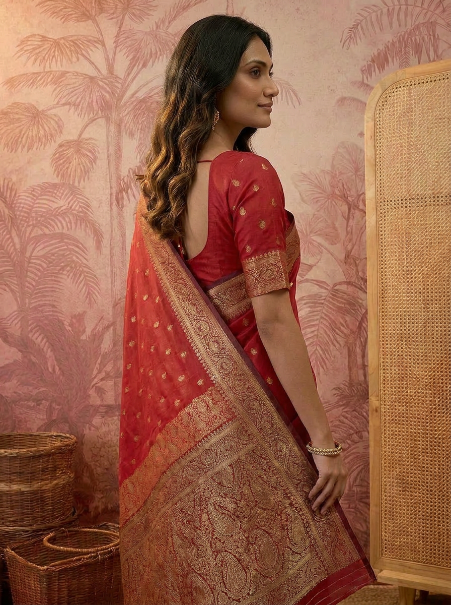 Elegant Rani Pink Banarasi Style Zari Woven Saree with Rich Golden Designer Pallu – Wedding & Festive Wear