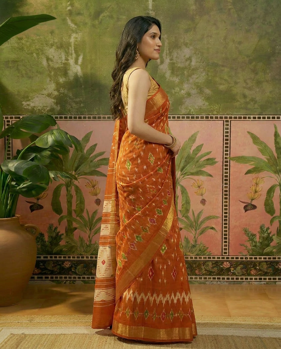 Traditional Ethnic Design Brown Printed Saree