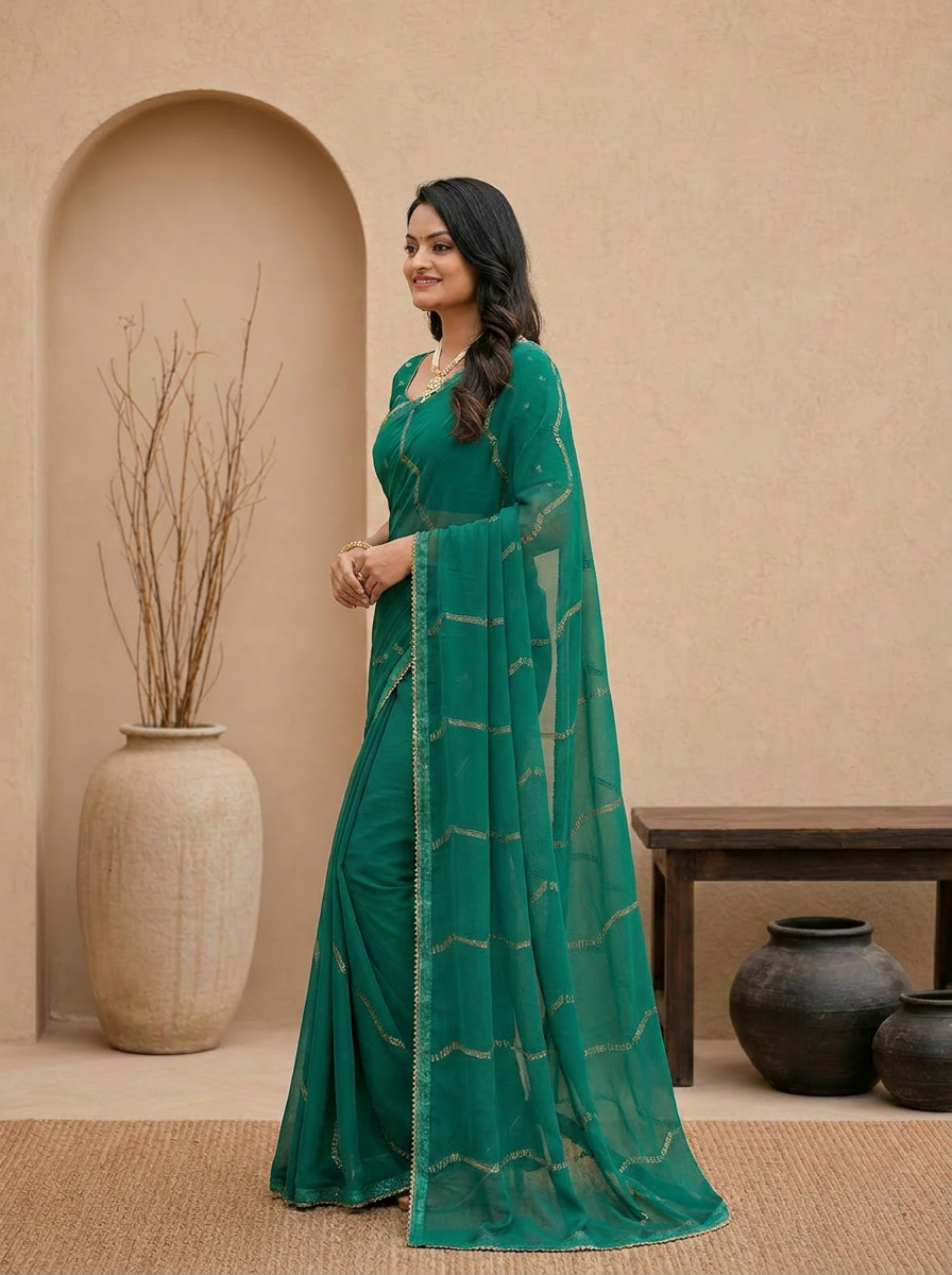 Swarna Stripe Tassel Georgette Saree