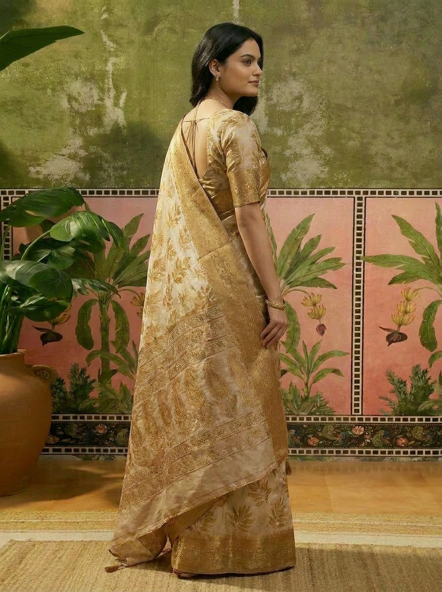 Vriksha Floral Leaf Chanderi Saree - 03 side