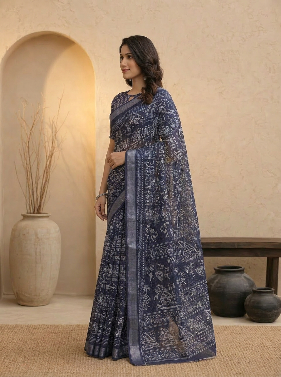 Indira Indigo Work Georgette Saree - 03 side