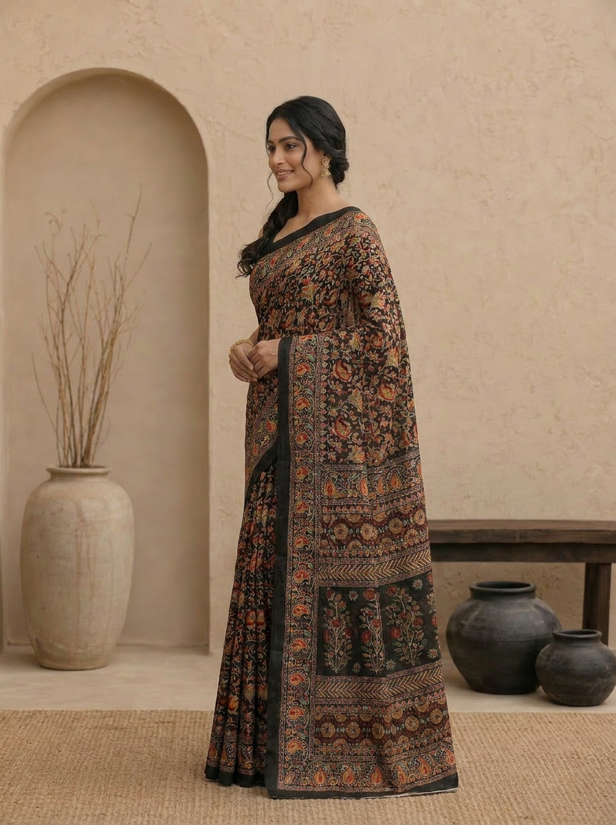 Kala Rang Silk Blend Floral Printed Saree - 03 side