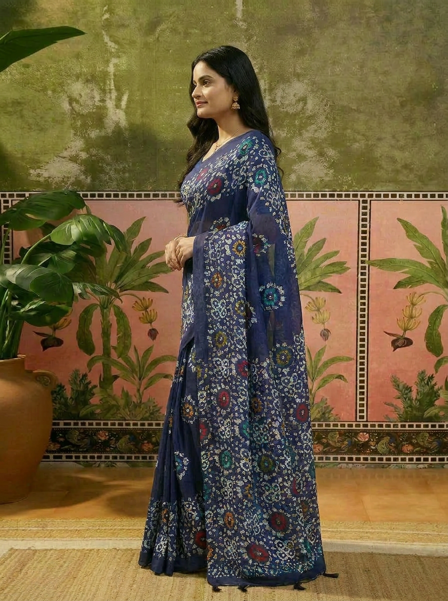 Pure Cotton Black Multicolor Floral Printed Saree - 03 side