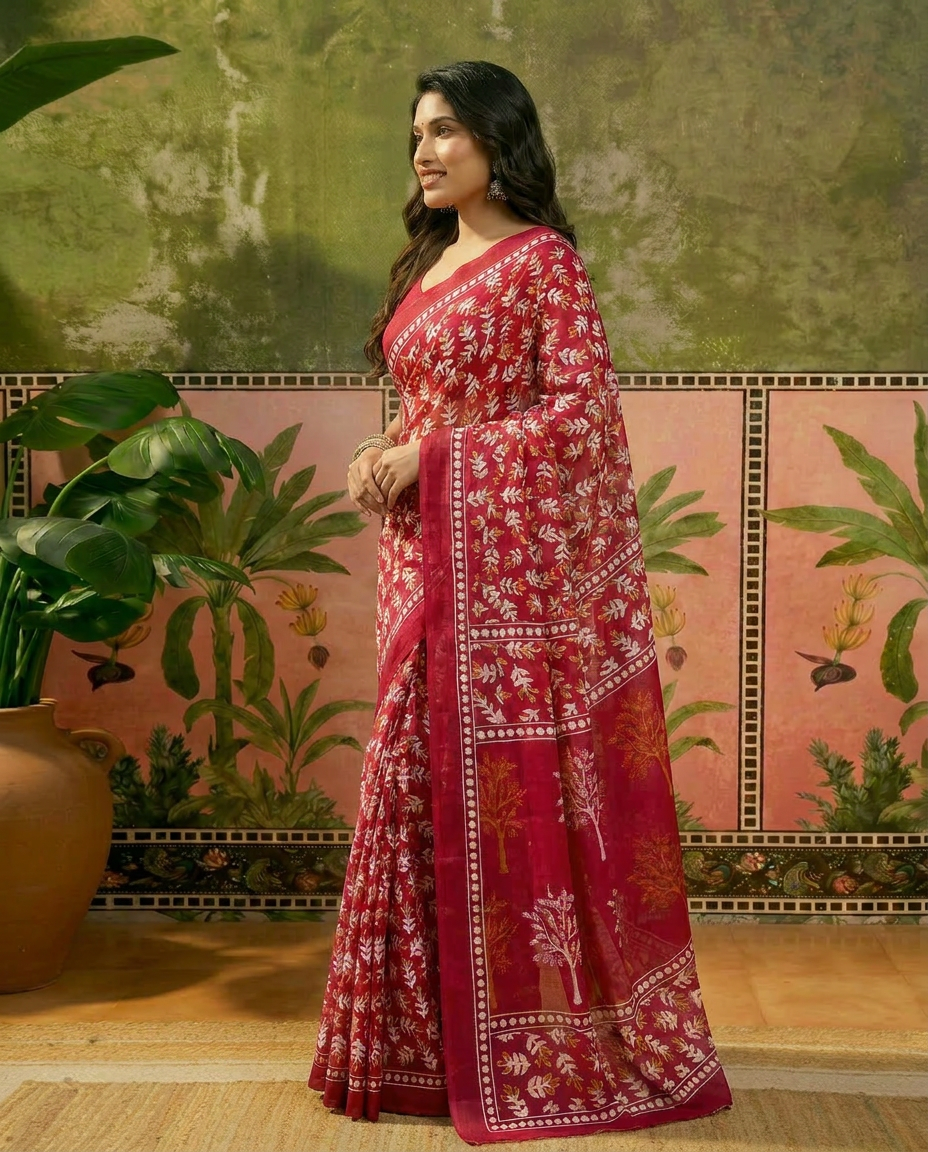Traditional Ethnic Design Brown Printed Saree