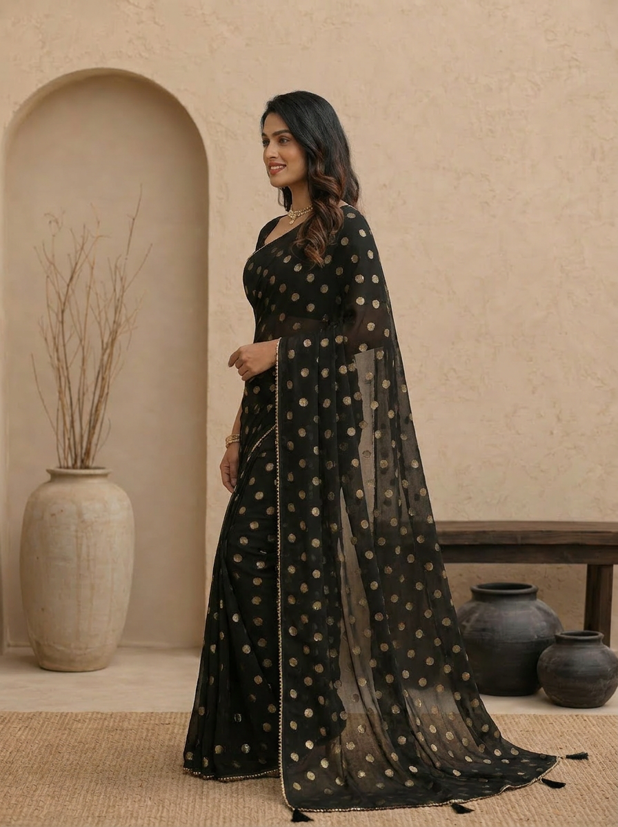 Swarna Polka Tassel Georgette Saree - 03 side