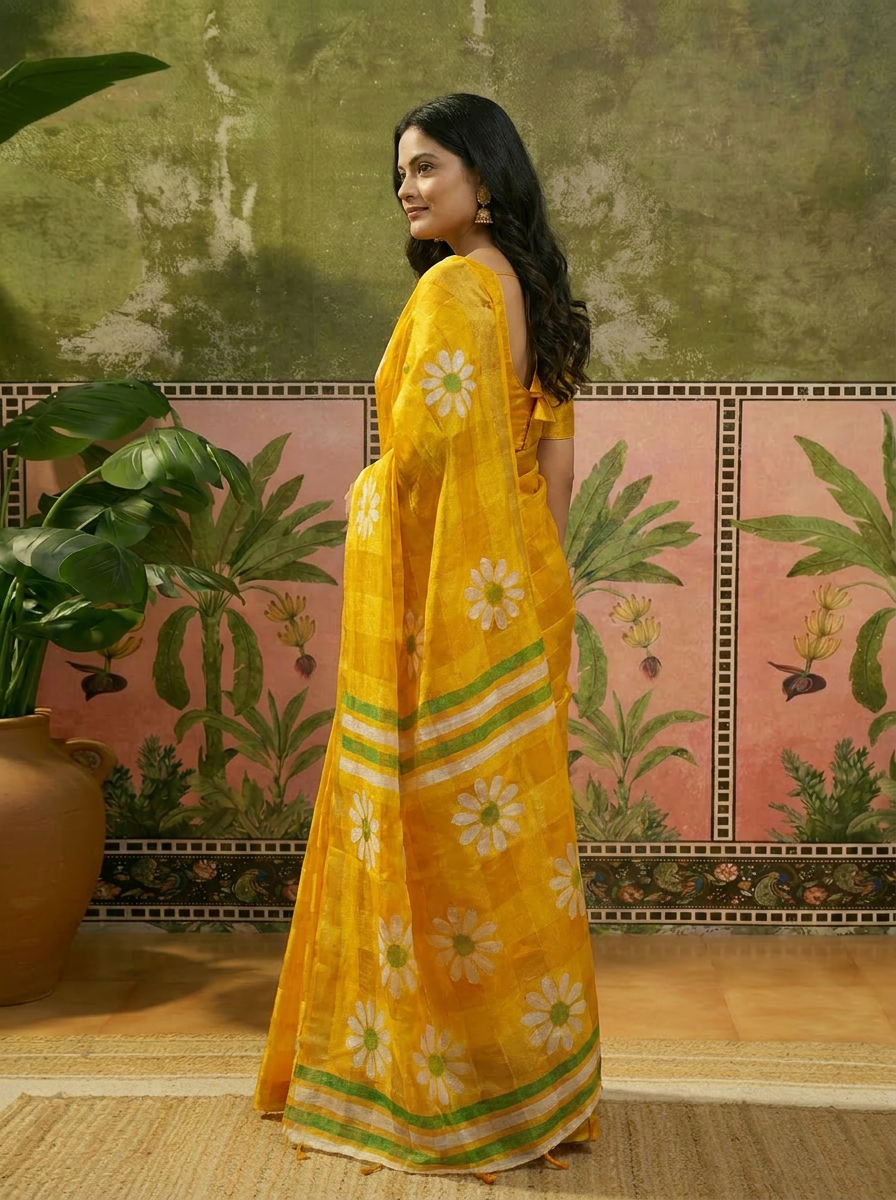 Aarohi Silk Blend Floral Saree with Woven Jari Work
