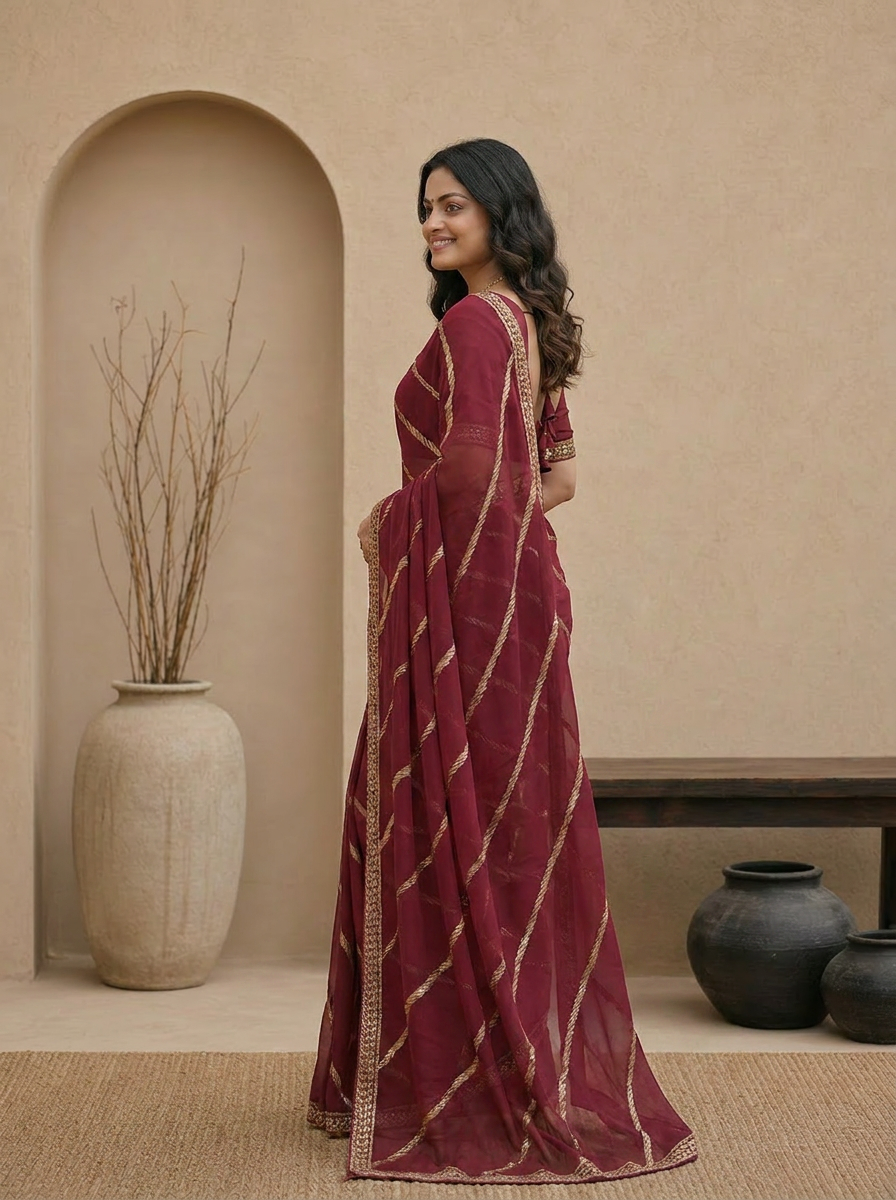 Swarna Stripe Tassel Georgette Saree