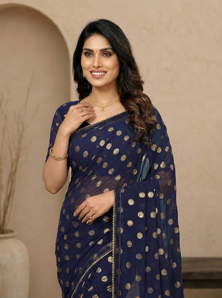Swarna Polka Tassel Georgette Saree - 04 upper closeup (1)