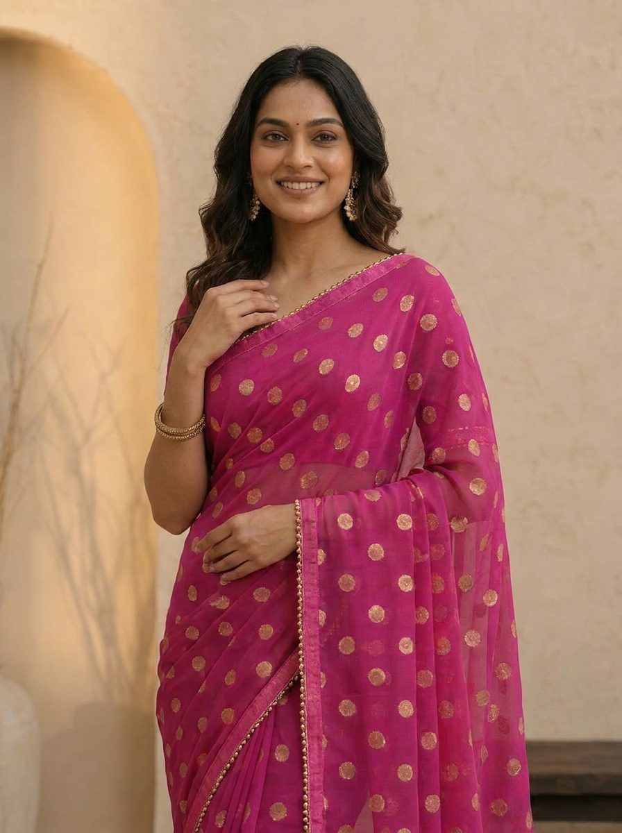 Swarna Polka Tassel Georgette Saree - 04 upper closeup (1)