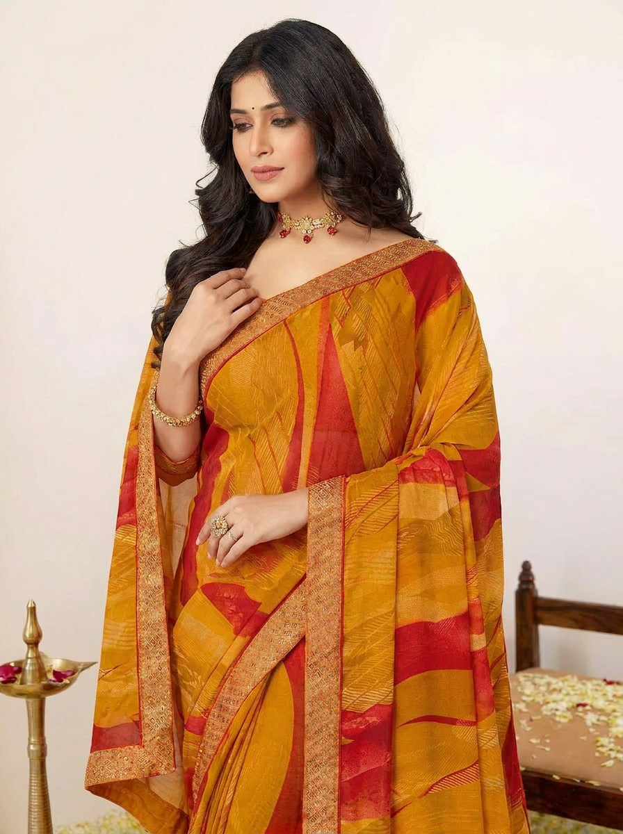 Aarohi Digital Print Chiffon Saree with Lace Border