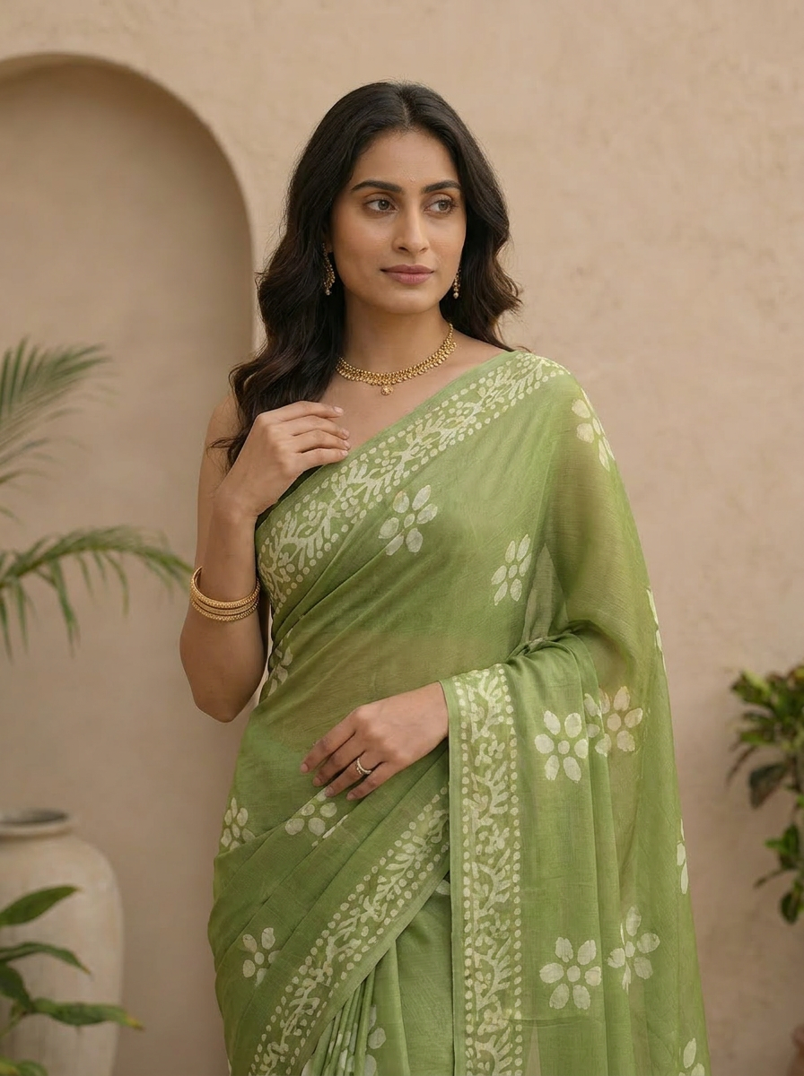 Saanvi Floral Chiffon Everyday Saree - 04 upper closeup