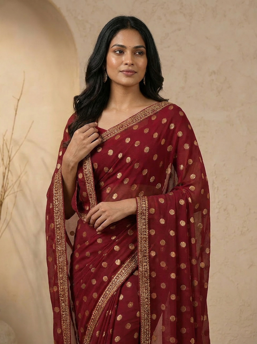 Swarna Polka Tassel Georgette Saree - 04 upper closeup (2)