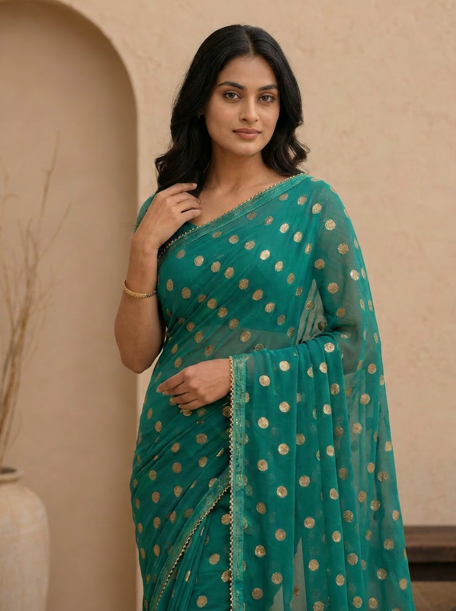 Swarna Polka Tassel Georgette Saree - 04 upper closeup (2)