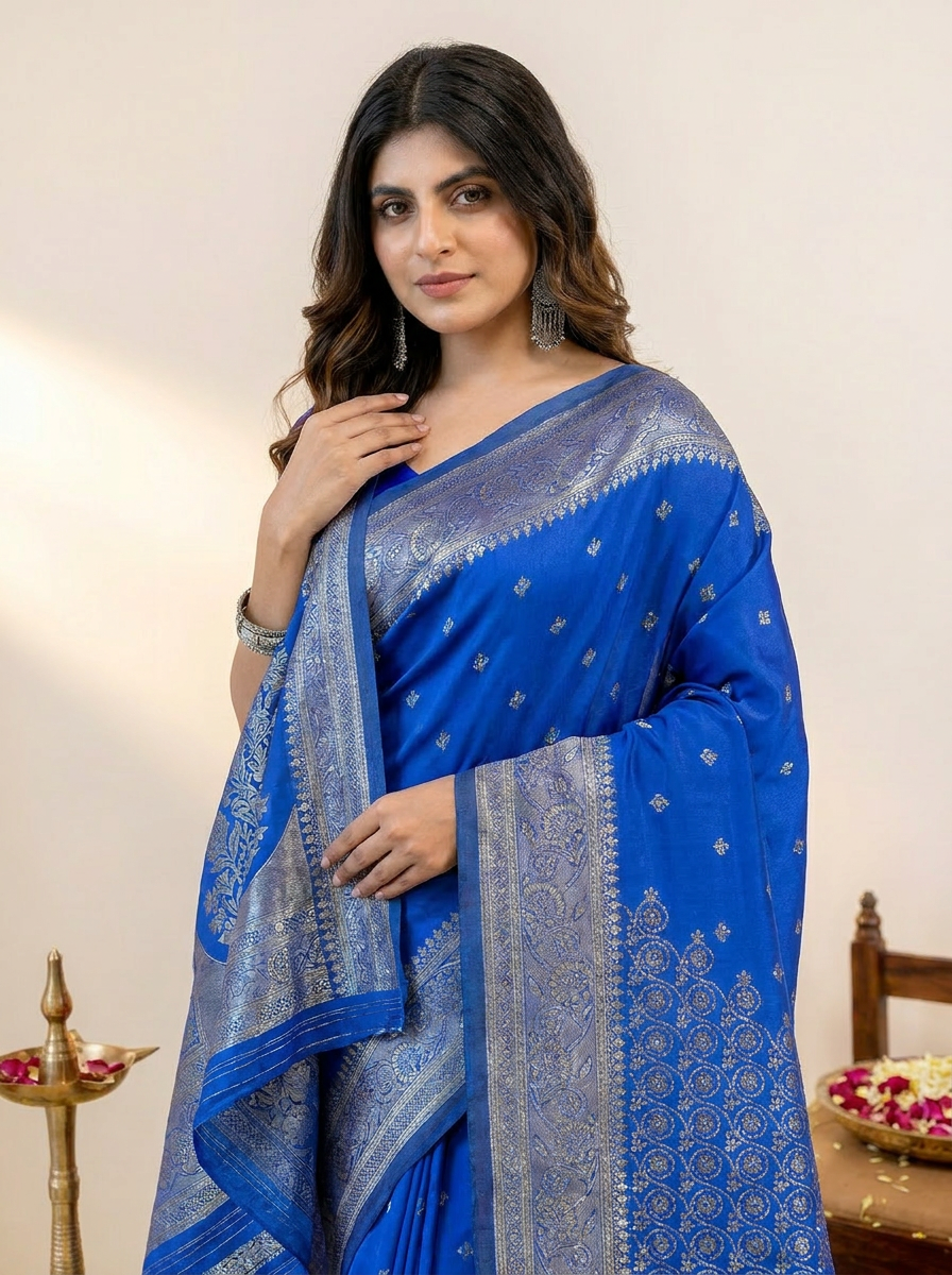 Royal Maroon Banarasi Silk Saree with Rich Golden Zari Border - 04 upper closeup (2)