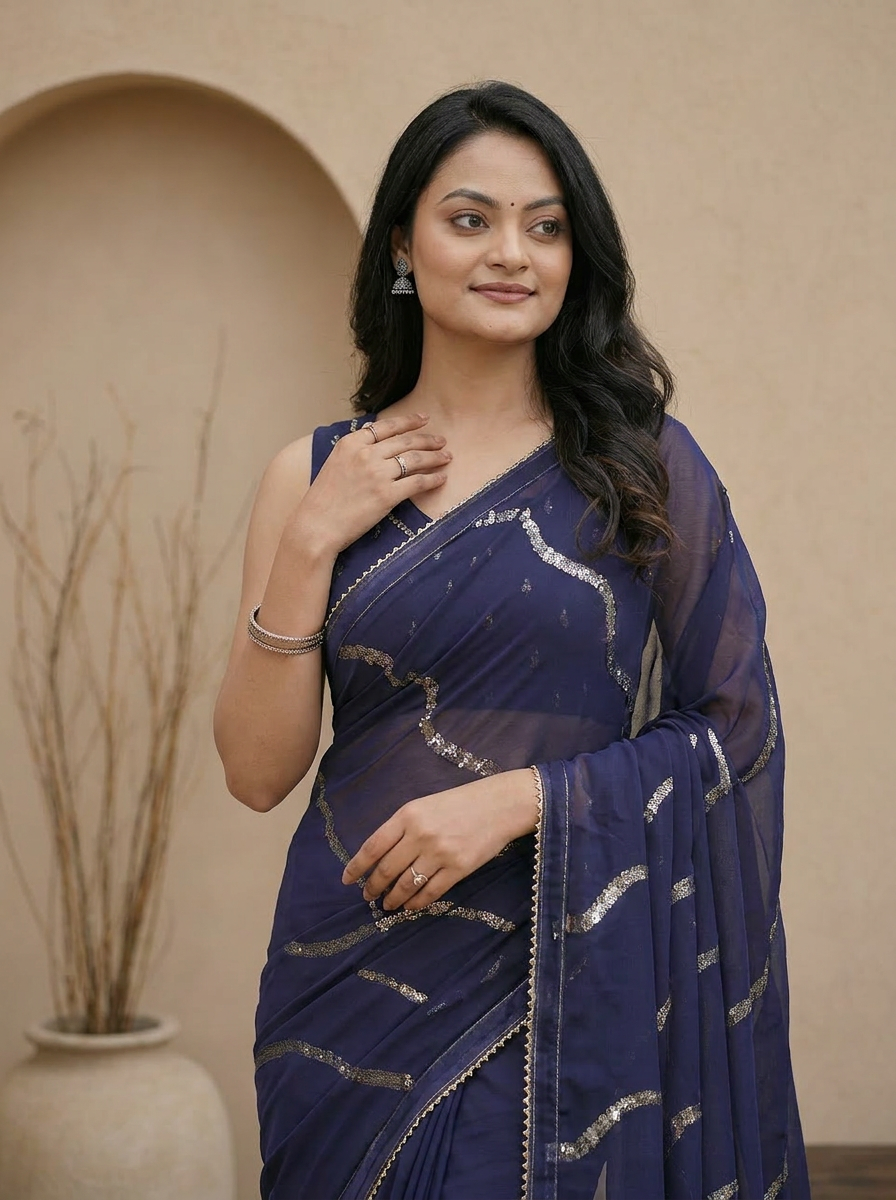 Swarna Stripe Tassel Georgette Saree