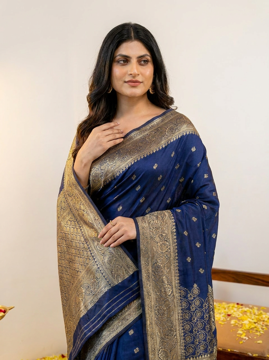 Royal Maroon Banarasi Silk Saree with Rich Golden Zari Border - 04 upper closeup (3)