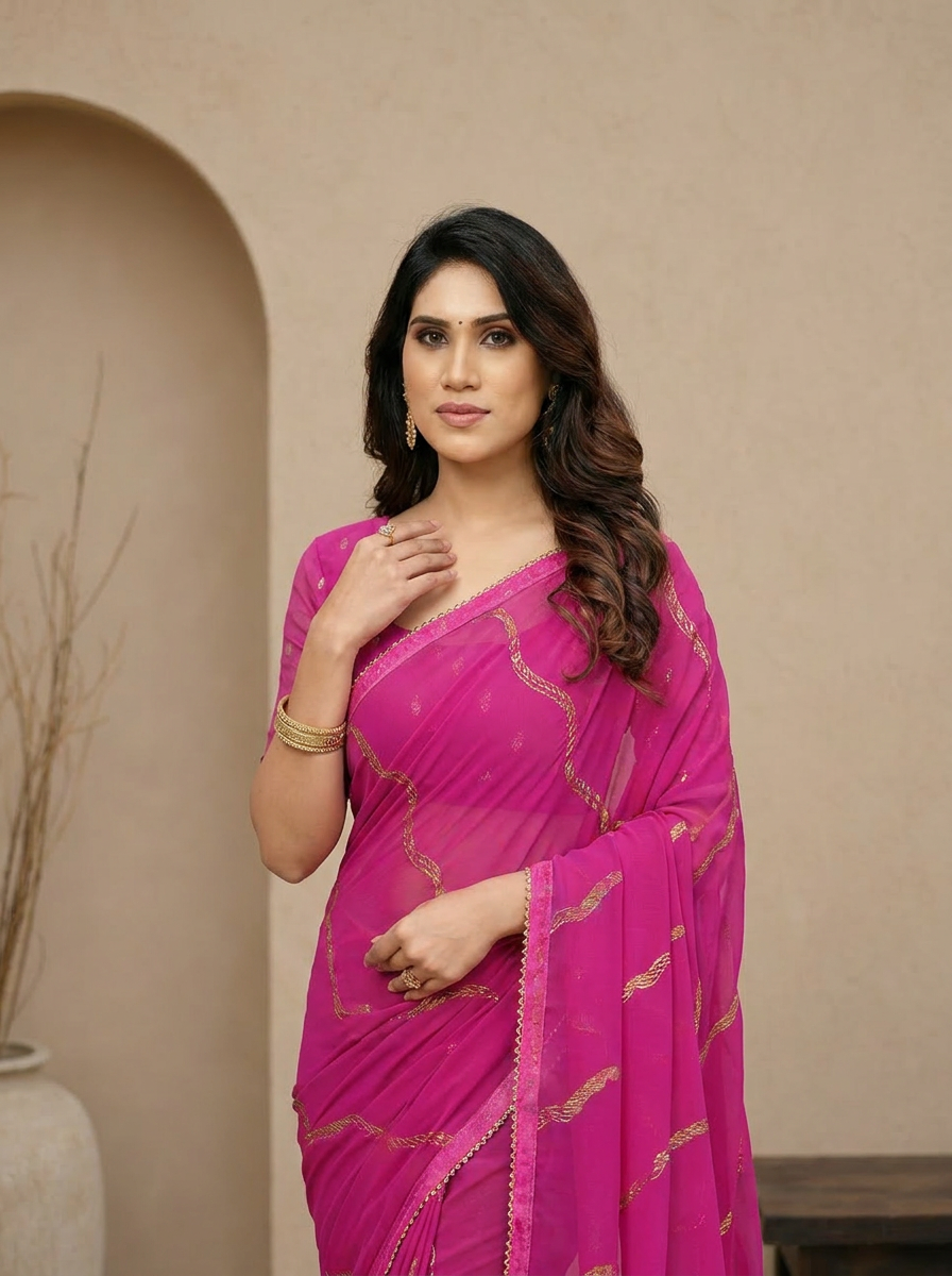 Swarna Stripe Tassel Georgette Saree