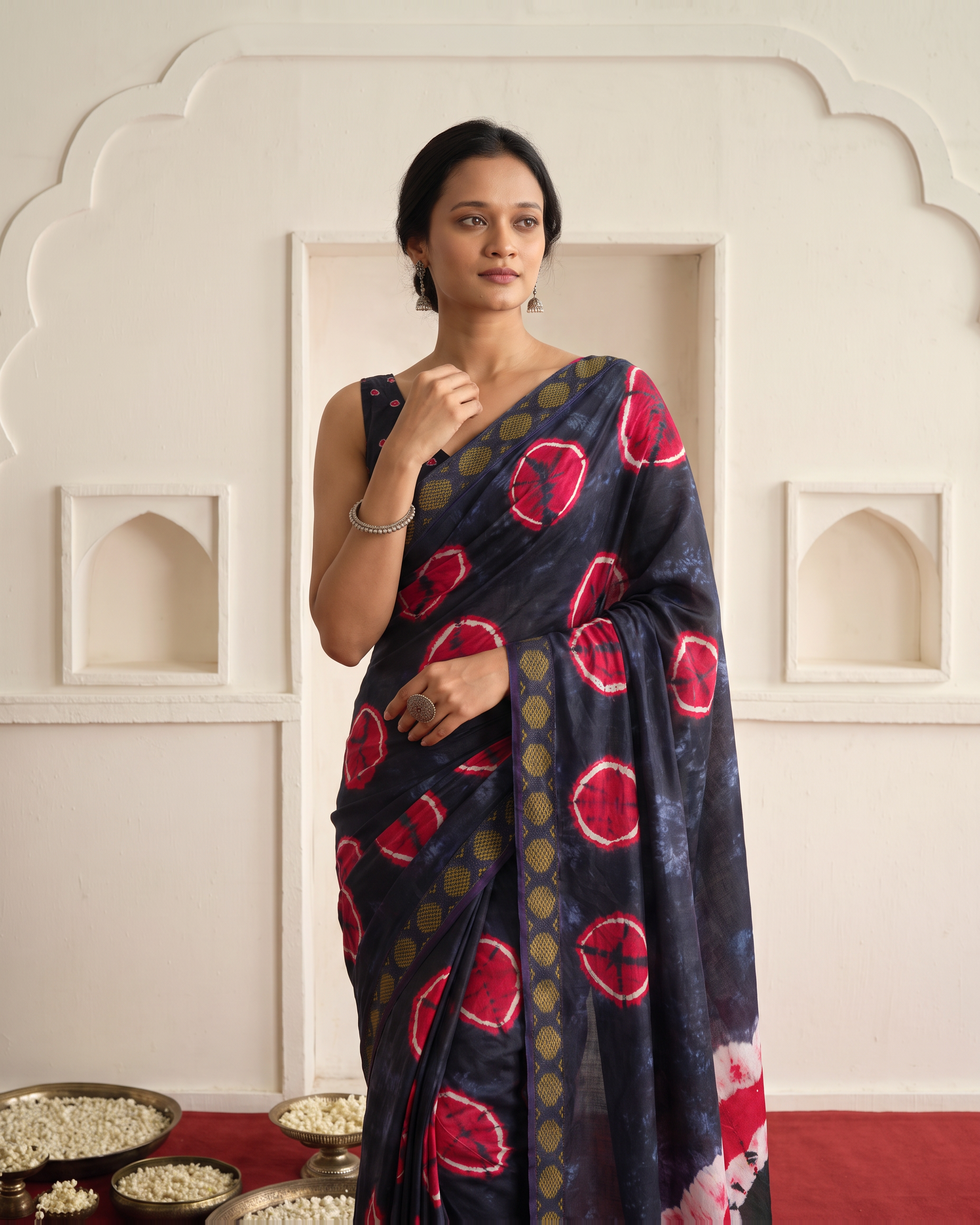 Vintage Charm Chikoo & Pink Shibori Saree