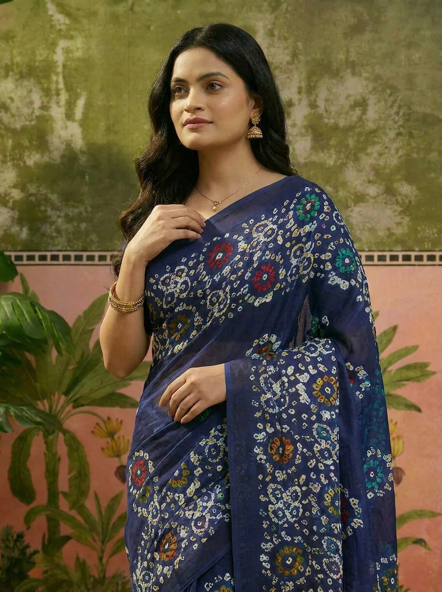 Pure Cotton Black Multicolor Floral Printed Saree - 04 upper closeup