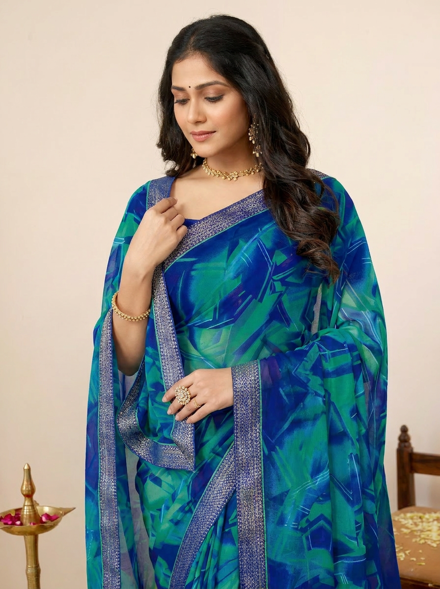 Aarohi Digital Print Chiffon Saree with Lace Border