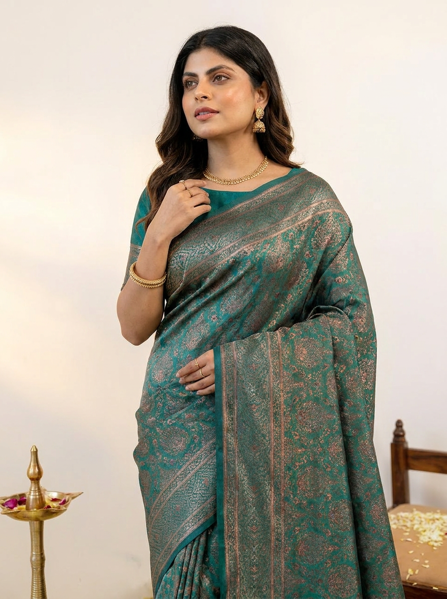 Vibrant Rani Pink Banarasi Silk Saree with Elegant Zari Weaving - 04 upper closeup (5)