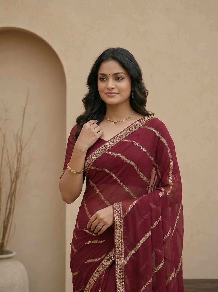 Swarna Stripe Tassel Georgette Saree