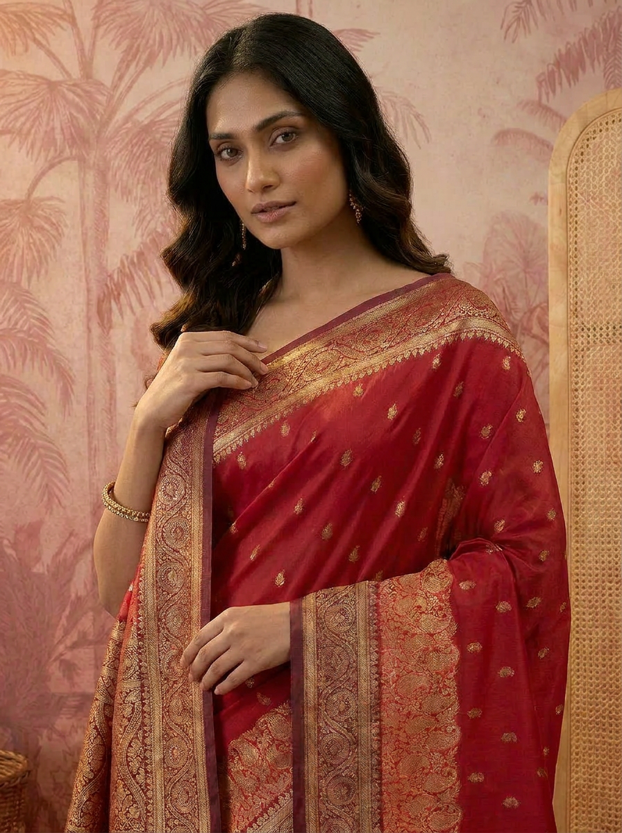 Elegant Rani Pink Banarasi Style Zari Woven Saree with Rich Golden Designer Pallu – Wedding & Festive Wear