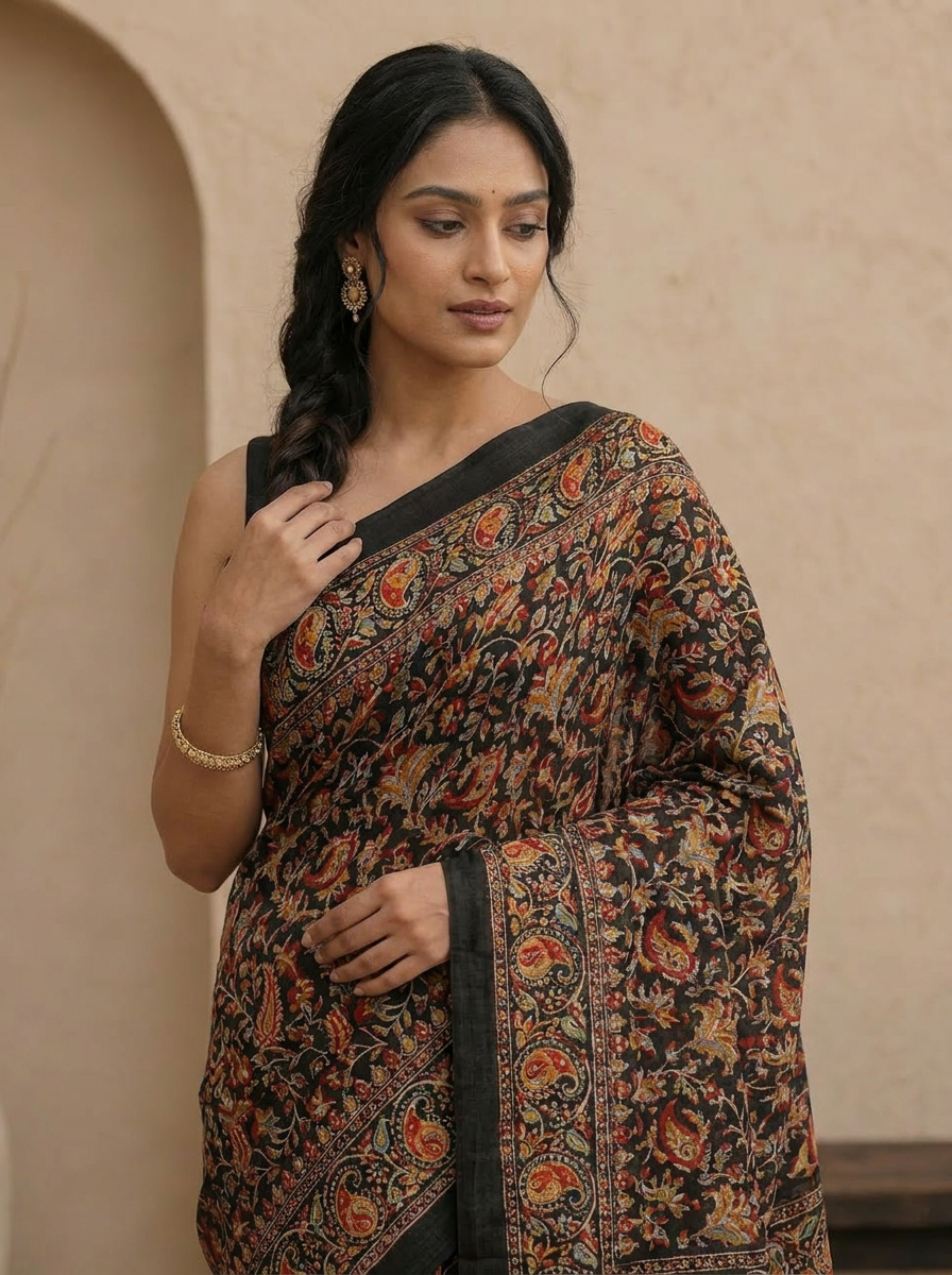 Kala Rang Silk Blend Floral Printed Saree - 04 upper closeup