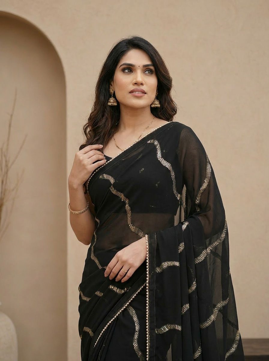 Swarna Stripe Tassel Georgette Saree