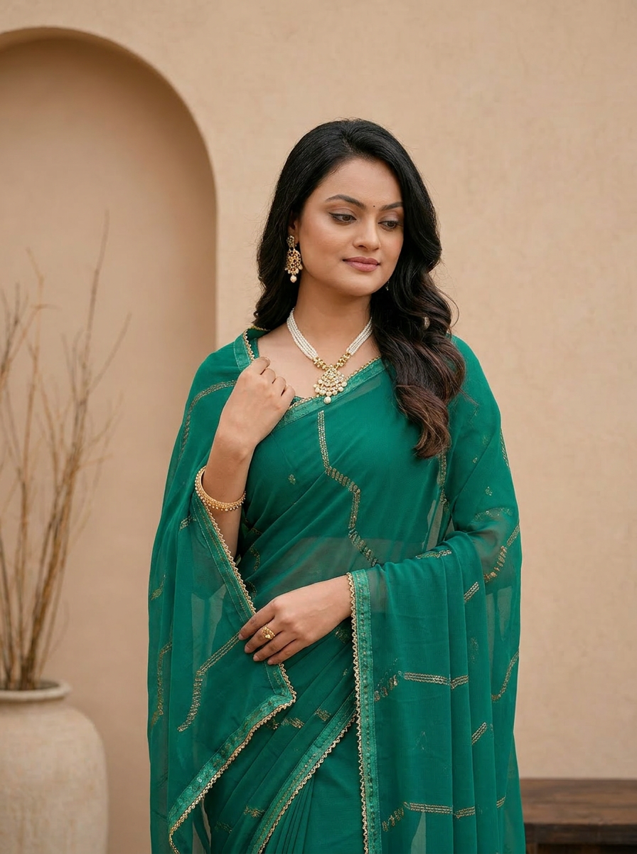 Swarna Stripe Tassel Georgette Saree