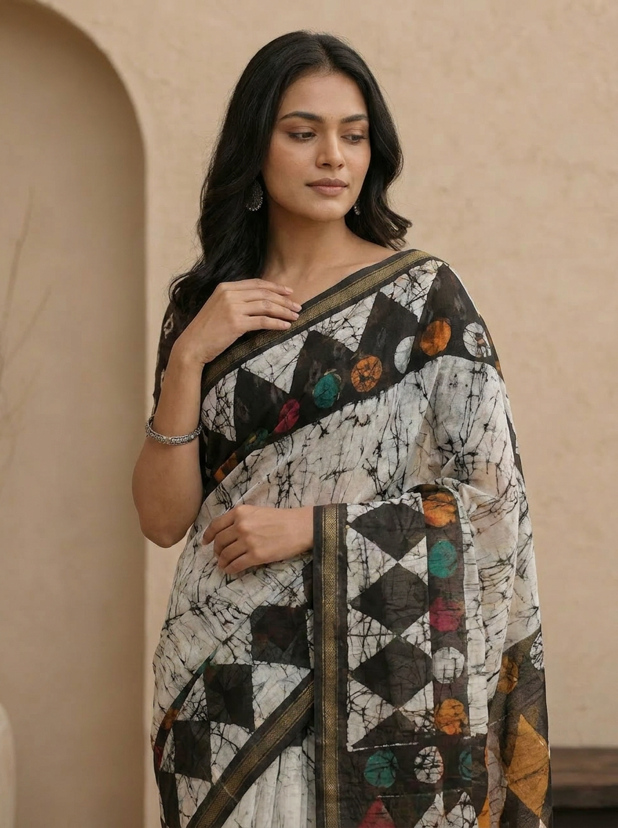 Mono Geo Everyday Georgette Saree - 04 upper closeup