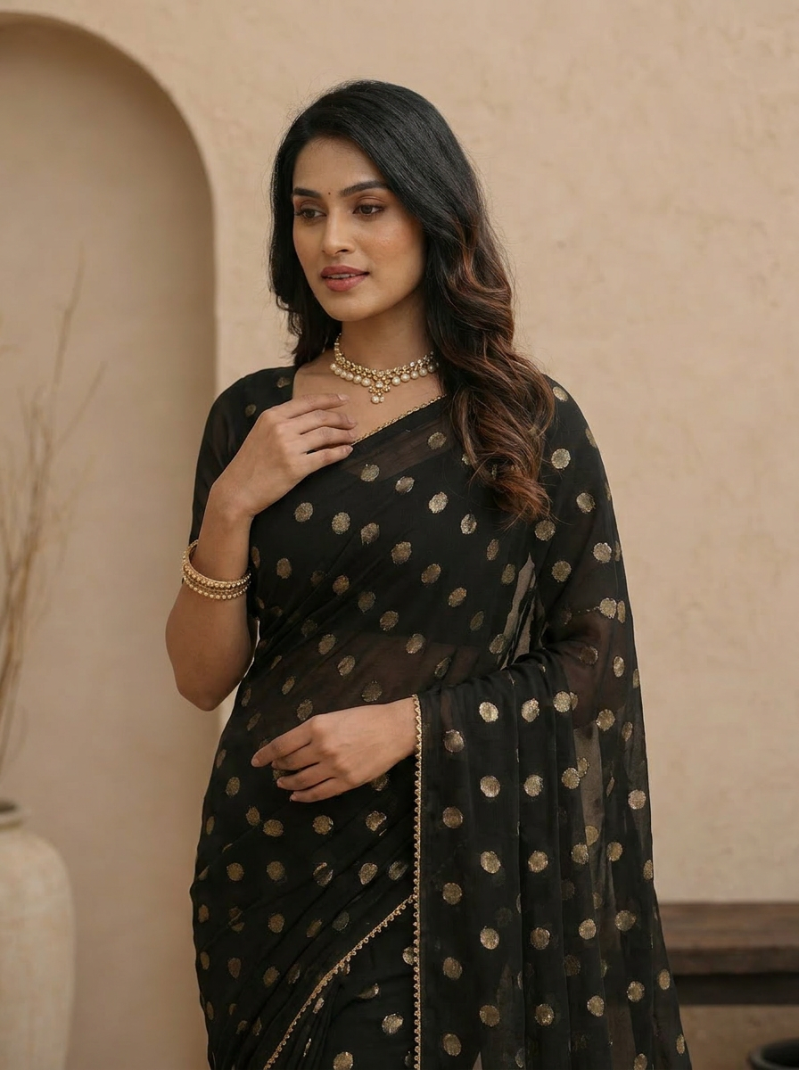 Swarna Polka Tassel Georgette Saree - 04 upper closeup