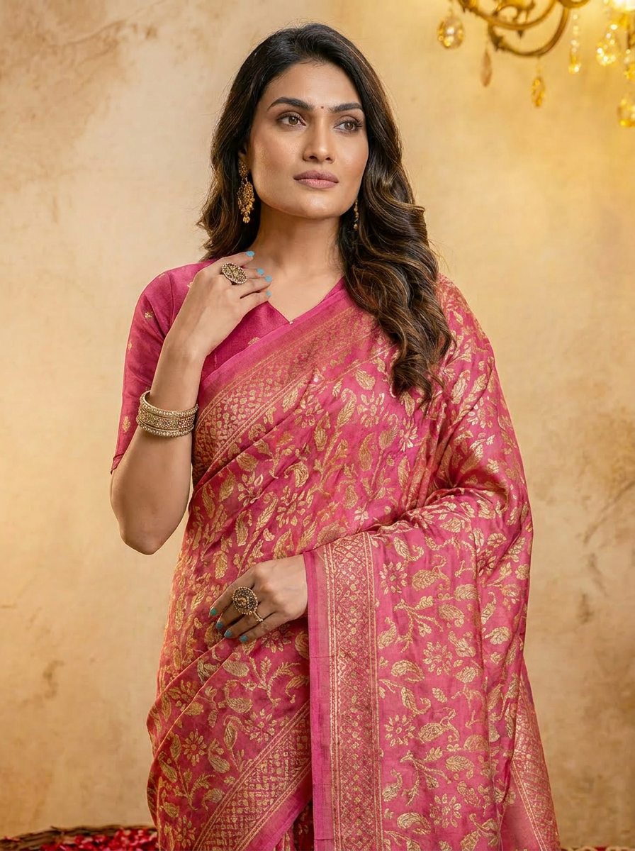 Sea Blue Cotten Saree with Golden Paisley Prints - 04 upper closeup
