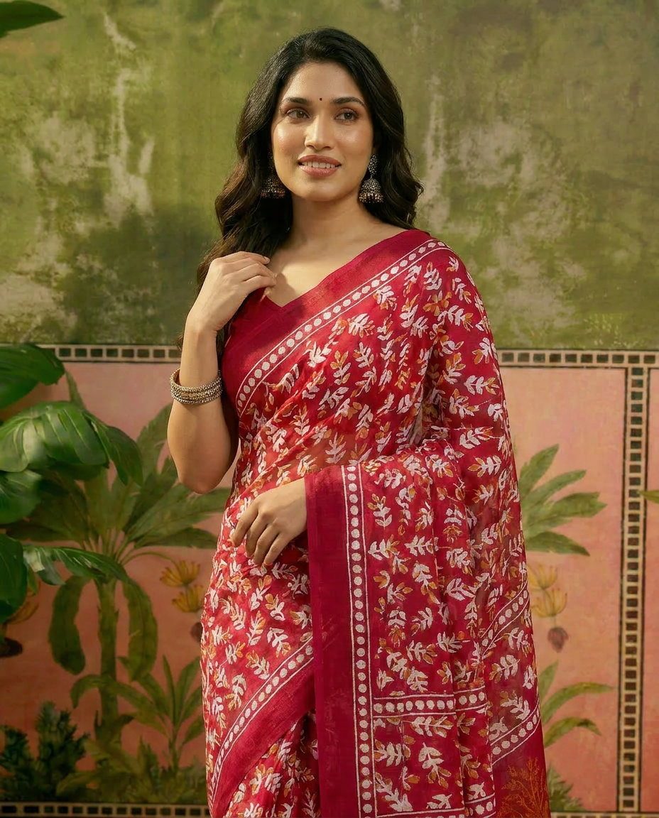 Traditional Ethnic Design Brown Printed Saree