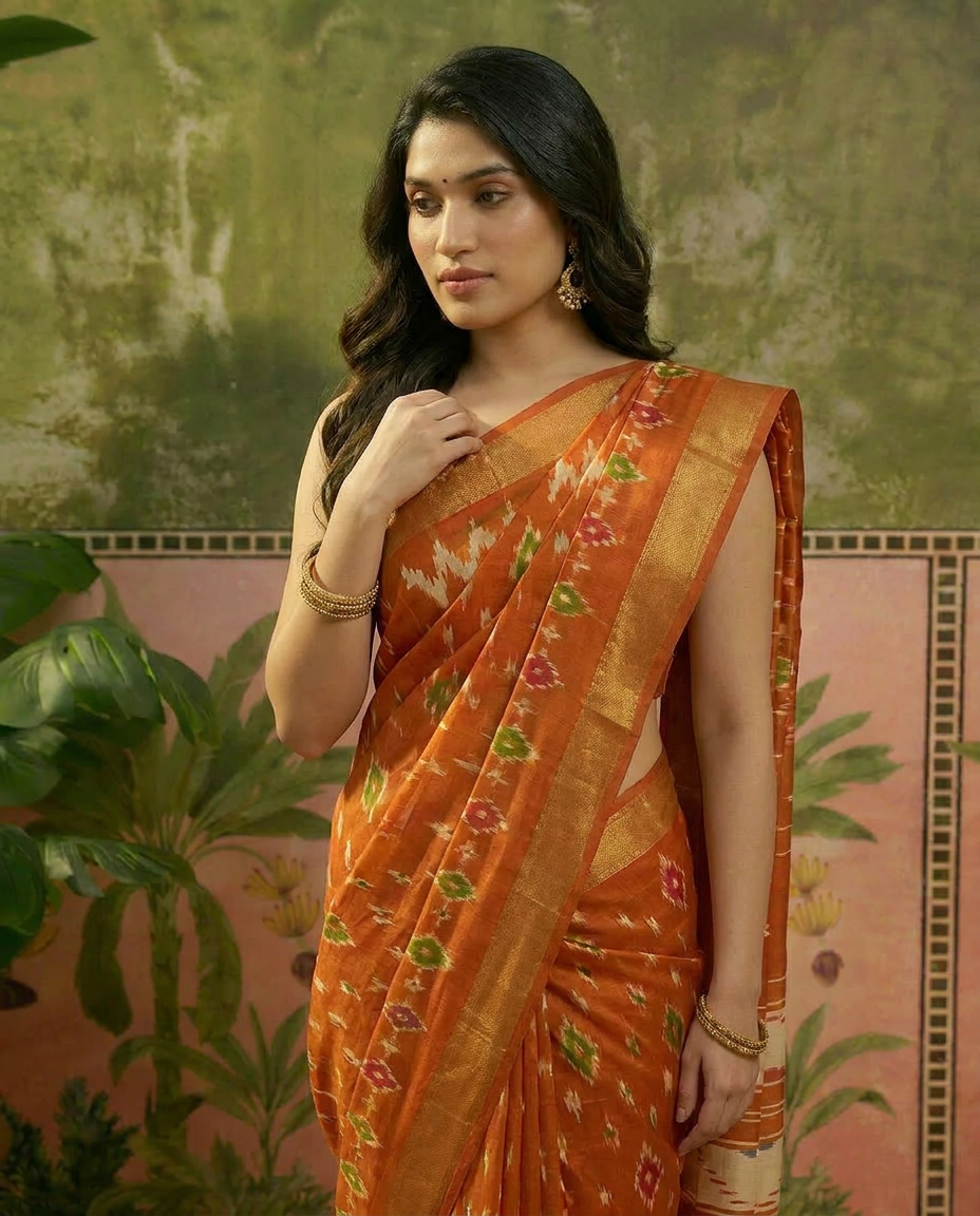 Traditional Ethnic Design Brown Printed Saree